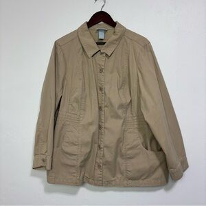 Liz&Me Button Front Women's Plus 1X 18/20W Jacket Khaki Neutral 100% Cotton